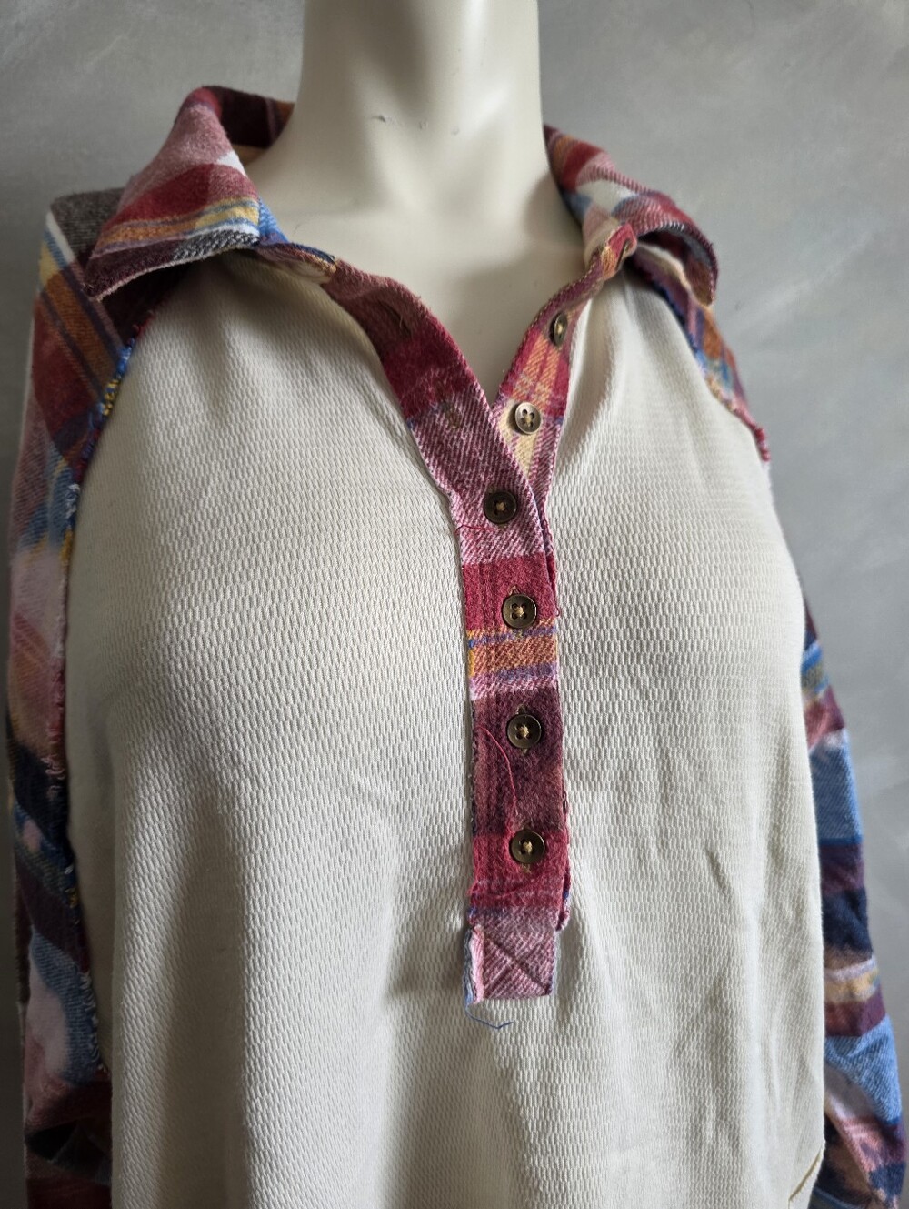 We The Free Isabelle Thermal Plaid Distressed Sleeve Popover Top XS - Picture 3 of 14